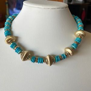Veronese 925 SS 18K Clad Turquoise & Satin Bead Station Necklace
